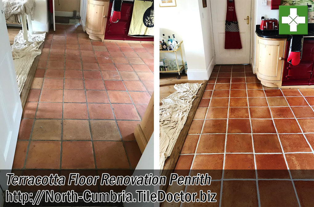 Mexican Terracotta Tiled Floor Before After Clean Seal Penrith