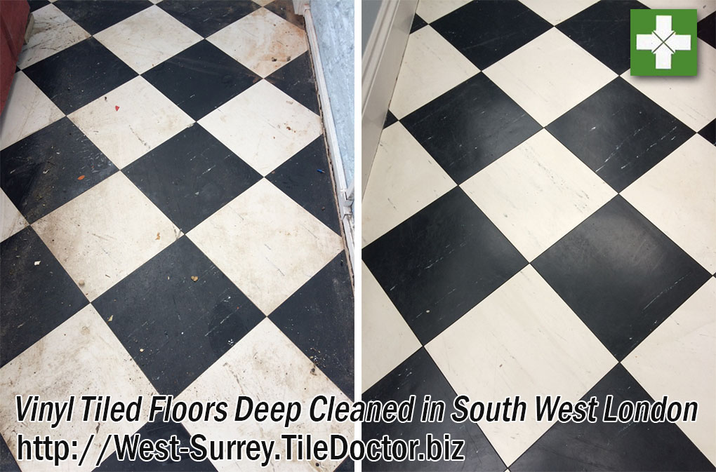 Vinyl Kitchen and Bathroom Floor Before and After Deep Cleaning Worcester Park