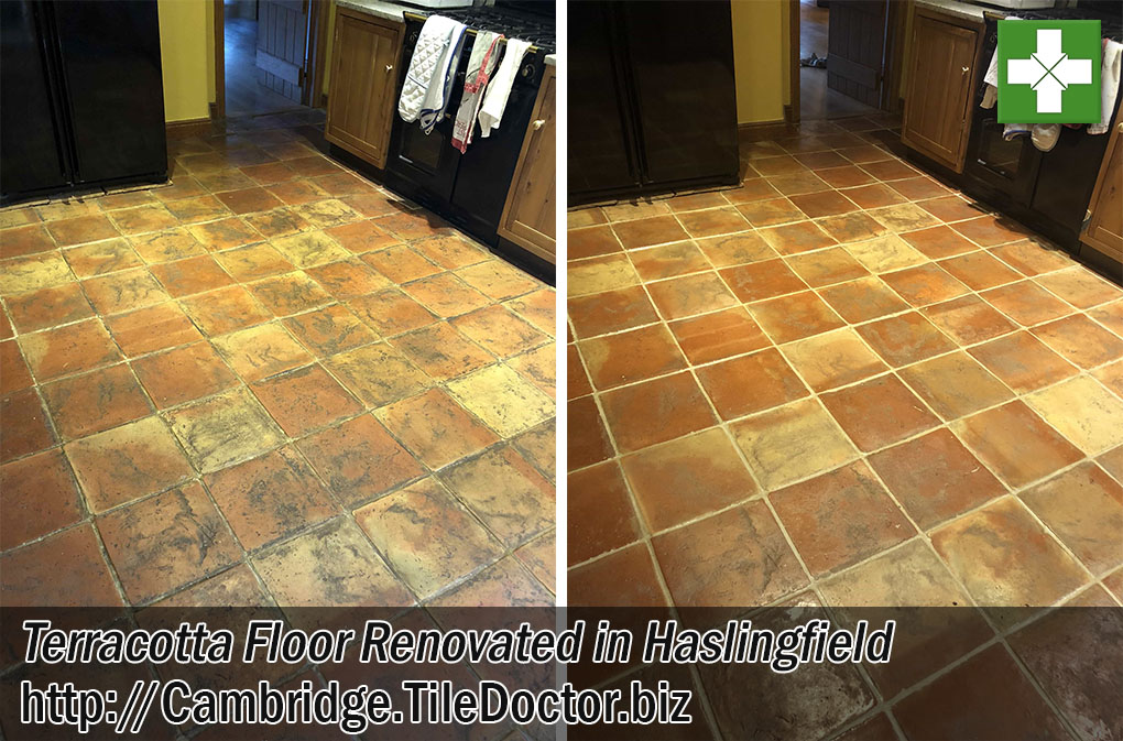 Dirty Terracotta Floor Before After Renovation Haslingfield
