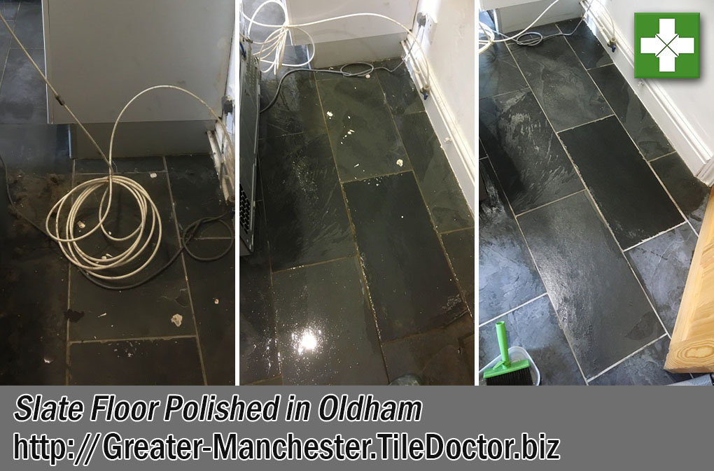 Riven Green Slate Floor Before After Cleaning Sealing Oldham