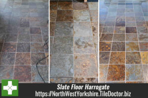 Multi Coloured Chinese Slate Kitchen Floor Before After Renovation Harrogate