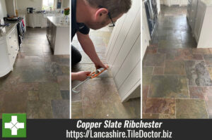 Copper Slate Tiled Kitchen Floor Cleaned Sealed in Ribchester