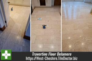 Travertine Tiled Kitchen Floor Before After Polishing Delamere