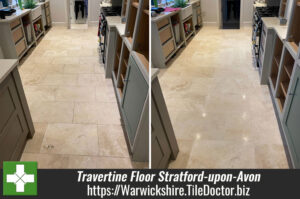 Travertine Kitchen Tile Deep Cleaned Polsihed Stratford upon Avon Warwickshire