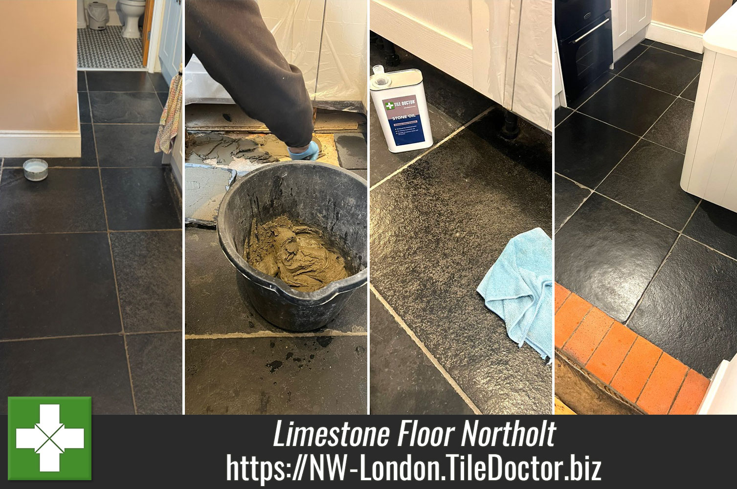 Black Limestone Kitchen Floor Renovation Northolt