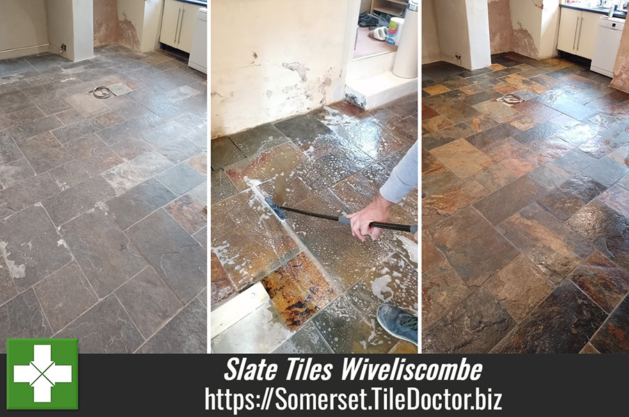 Slate Tiled Kitchen Floor Renovation Wiveliscombe