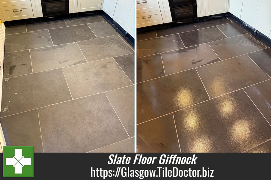 Plaster Stained Slate Kitchen Floor Renovation Giffnock Glasgow